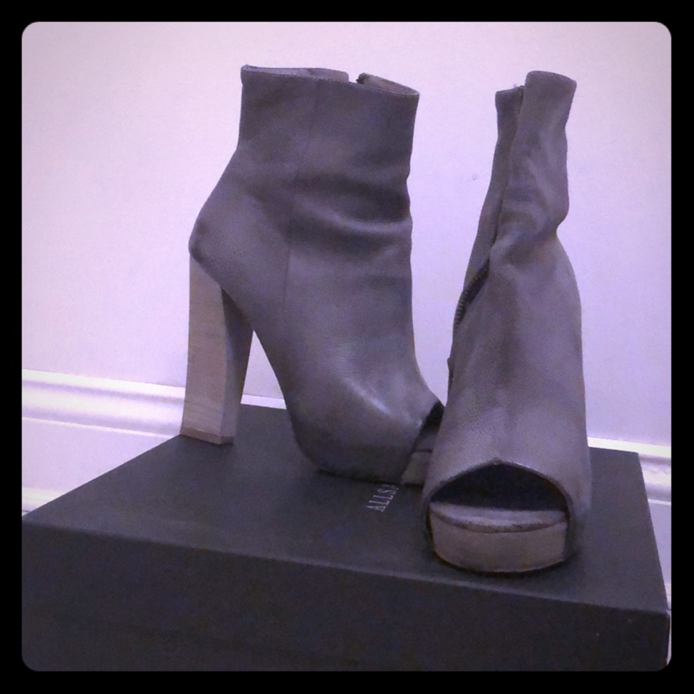 All saints leather peep toe gray boots